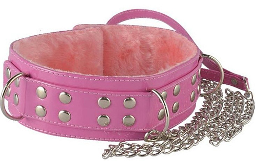 Розовый лаковый ошейник с заклепками и цепочкой Sitabella 5024-50