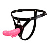 Женский страпон розового цвета с фаллоимитатором и стимулятором ануса Baile BW-022031-0101 (13,5 см)