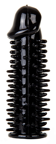 Чёрная насадка-реалистик на пенис с шипами Shots Media BV SHT119BLK (13 см)