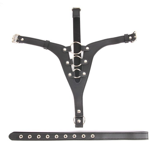 Кожаные чёрные трусики для страпона Bior toys NTB-80454