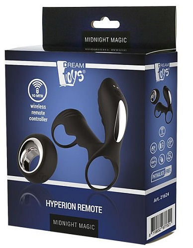 Чёрная насадка на пенис с вибрацией Dream Toys HYPERION REMOTE 21624 (10 см)