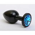 Чёрная анальная пробка с голубым стразом 4sexdreaM 47412-1 (7,6 см)