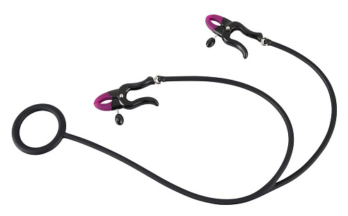 Чёрное эрекционное кольцо с зажимами на соски Orion Cock Ring Clamps 0516830