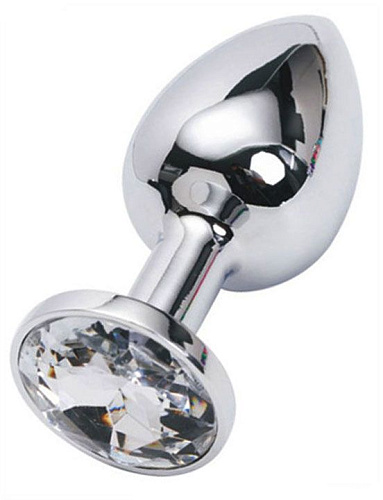 Серебристая анальная пробка из металла с прозрачным стразом Eroticon P3134M-06 (7 см)