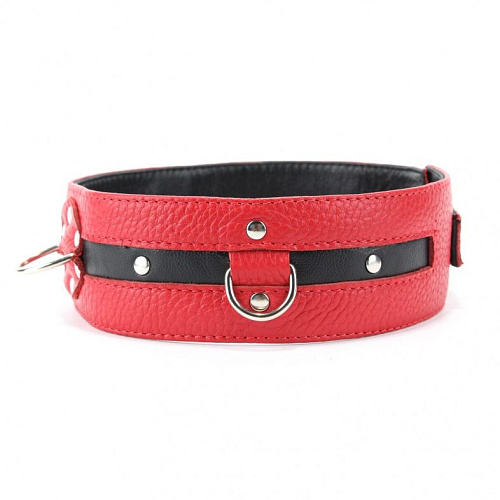 Чёрно-красный кожаный ошейник увеличенного размера БДСМ арсенал 55002xl