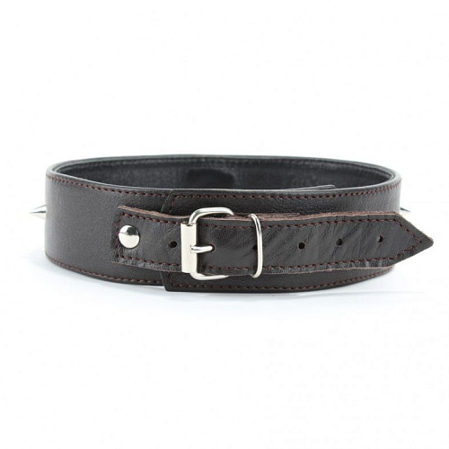 Коричневый кожаный ошейник с кольцом увеличенного размера БДСМ арсенал 55033