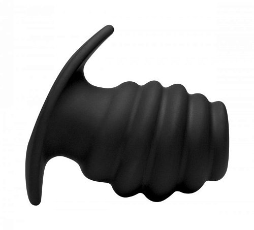 Большая чёрная анальная пробка XR Brands Hive Ass Tunnel Silicone Ribbed Hollow Anal Plug Large AF982-Large (9,65 см)