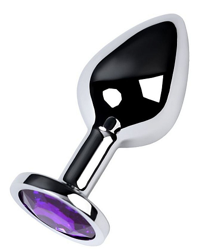 Серебристая коническая анальная пробка с фиолетовым кристаллом ToyFa 717002-4 (8 см)