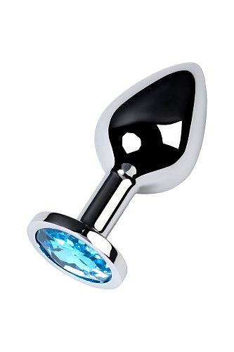Серебристая конусовидная анальная пробка с голубым кристаллом ToyFa 717002-14 (8 см)