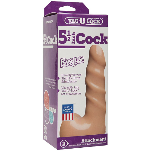 Рельефная анальная насадка телесного цвета Vac-U-Lock Doc Johnson 5.5 Raging Hard-On Cock 1015-23-BX (13,5 см)