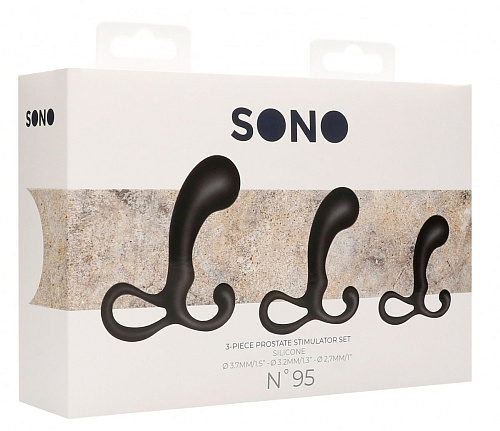 Набор из 3 черных массажёров простаты Shots Media BV Piece Prostate Stimulator Set SON095BLK