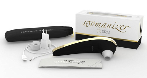 Чёрно-белый бесконтактный стимулятор клитора Womanizer +size 0588628