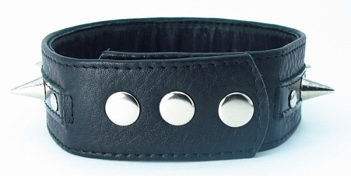 Чёрный кожаный ошейник с металлическими шипами БДСМ арсенал 55009