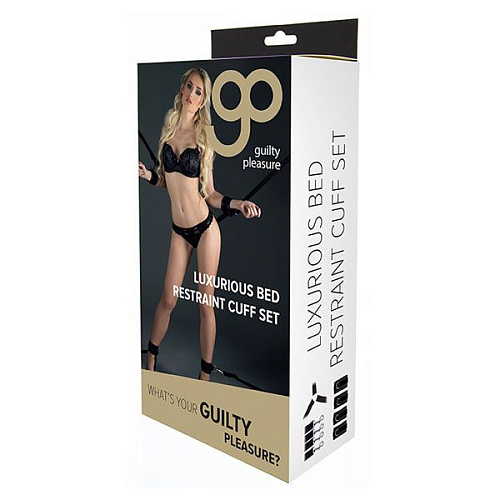 Чёрный комплект наручников и поножей Blush Novelties LUXURIOUS BED RESTRAINT CUFF SET 520039