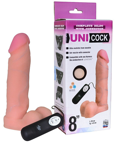 Фаллическая насадка телесного цвета Harness с вибрацией LOVETOY (А-Полимер) UNICOCK 8 081513 (20 см)