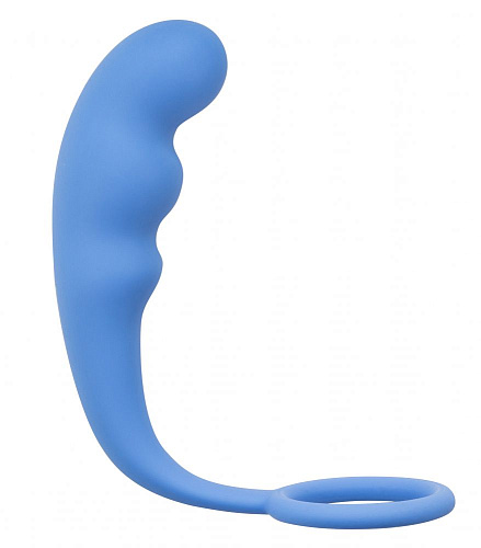 Нежно-голубое эрекционное кольцо с анальным стимулятором Lola toys Mountain Range Anal Plug 4218-03Lola