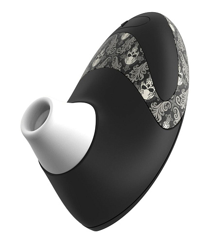 Чёрный вакуумный стимулятор клитора с черепушками на корпусе и 2 сменными насадками Womanizer W500 Pro 0585319