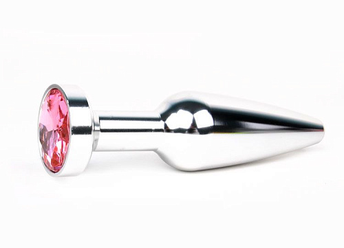 Удлиненная коническая гладкая серебристая анальная втулка с розовым кристаллом Anal Jewelry Plug XSLV-02 (11,3 см)