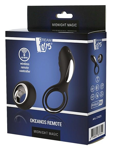 Чёрное эрекционное виброкольцо Dream Toys OKEANOS REMOTE 21623