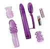 Фиолетовые вибратор и виброяйцо с набором насадок ToyFa 885106