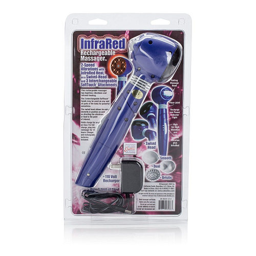 Синий вибромассажёр с 3 сменными насадками California Exotic Novelties Infrared Rechargeable Massager SE-0033-12-2