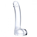 Прозрачный стеклянный фаллос с мошонкой Glas Curved G-Spot GLAS-153