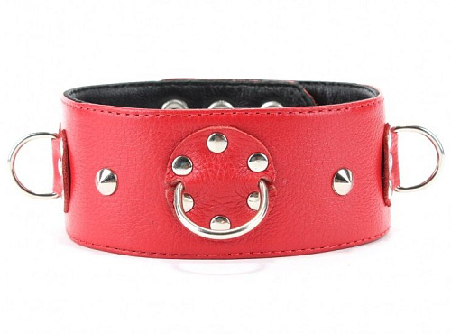 Красный кожаный ошейник с короткими шипами БДСМ арсенал 55017