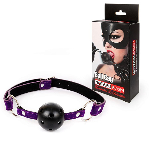 Чёрно-фиолетовый пластиковый кляп-шарик с отверстиями Bior toys Ball Gag MLF-90084-5