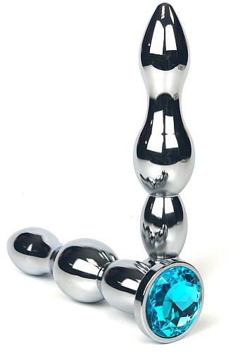 Серебристая анальная пробка-ёлочка с голубым кристаллом Vandersex 159-MA14 (12 см)