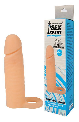 Насадка на фаллос телесного цвета с кольцом для мошонки Bior toys SEM-55110 (16 см)