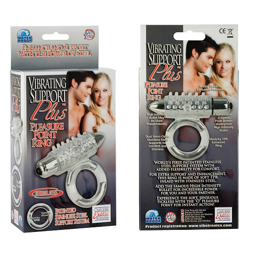 Прозрачное эрекционное кольцо с вибрацией California Exotic Novelties Support Plus Pleasure PointSE-1466-10-3