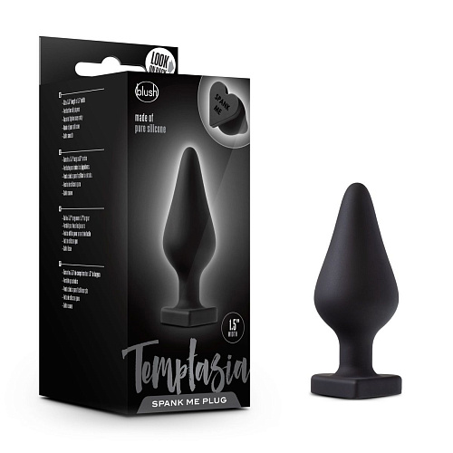 Чёрная анальная пробка с основанием-сердечком Blush Novelties Spank Me Butt Plug BL-95635 (8,5 см)