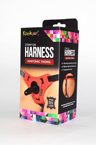 Красно-чёрные трусики с плугом Kanikule Strap-on Harness Anatomic Thong KL-850505