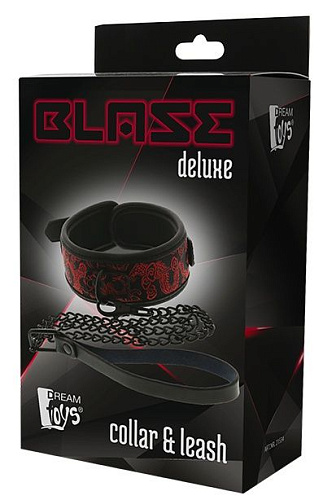 Красно-чёрный ошейник с поводком Dream Toys COLLAR LEASH 21534