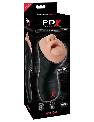 Чёрно-телесный мастурбатор-ротик Pipedream Deep Throat Vibrating Stroker RD507