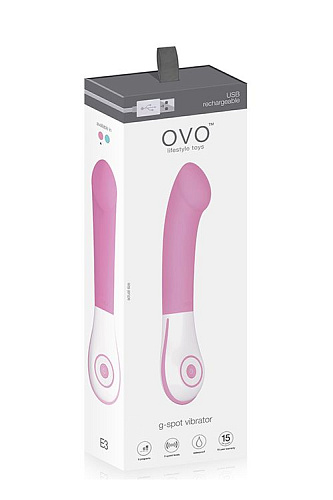 Розовый перезаряжаемый вибратор для G-стимуляции OVO E3 PINK (18 см)