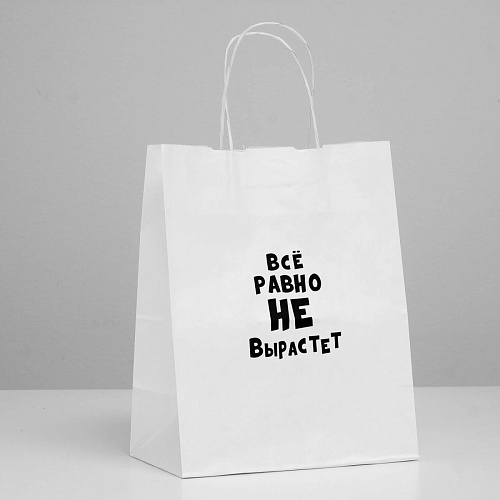 Белый подарочный пакет Сима-Ленд «Все равно не вырастет» 4773963 (30×24×14 см)