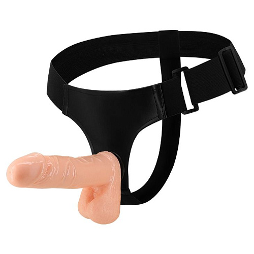 Реалистичный фаллоимитатор телесного цвета на чёрных трусиках Baile BW-022011 (17,5 см)