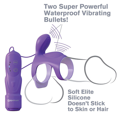 Фиолетовое эрекционное кольцо-насадка на пенис и мошонку Pipedream Ultimate Couples Cage PD5816-12