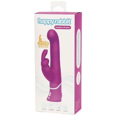 Фиолетовый вибратор с клиторальным стимулятором Happy Rabbit Beaded G-Spot Rechargeable Rabbit Vibrator 71505 (24 см)