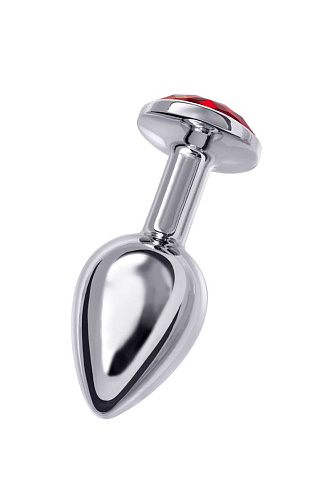 Малая серебристая анальная втулка с красным кристаллом ToyFa 712002 (6 см)