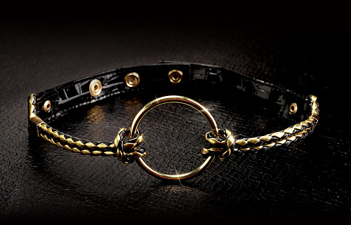 Чёрно-золотой кляп-рамка Pipedream Open Mouth Gag PD3968-27