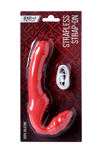 Красный безремневой страпон с вибрацией ToyFa 901408-9