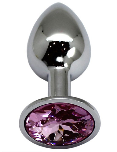 Серебристая анальная пробка с розовым стразом Eroticon P3404M-12 (7 см)