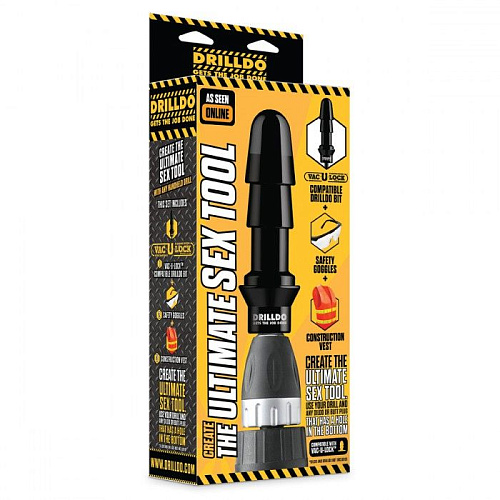 Оранжево-чёрный комплект для секс-дрели бит-адаптер, очки, жилет Drilldo DD-001