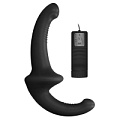 Чёрный безремневой вибрострапон с пультом управления Shots Media BV Vibrating Silicone Strapless Strapon OU323BLK