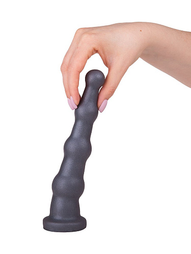 Чёрная анальная пробка платинового цвета с изгибом LOVETOY (А-Полимер) 427203 (18 см)