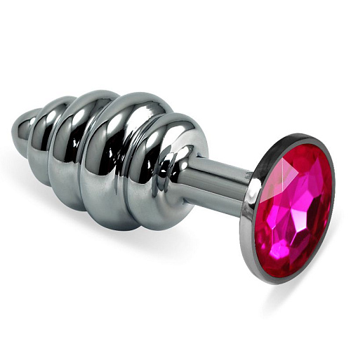 Ребристая серебристая пробка с рубиновым кристаллом Lovetoy RO-SSR02 (7,6 см)