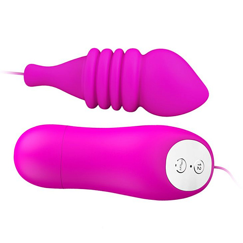 Вибропуля с рёбрышками и выносным пультом управления лилового цвета Baile Pleasure Shell BI-014150