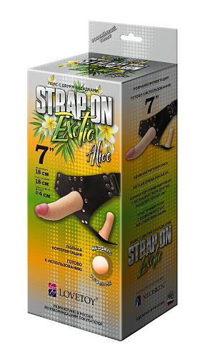 Чёрный пояс-трусики с 2 телесными насадками LOVETOY (А-Полимер) Exotic-Alice 331203 (18 см)